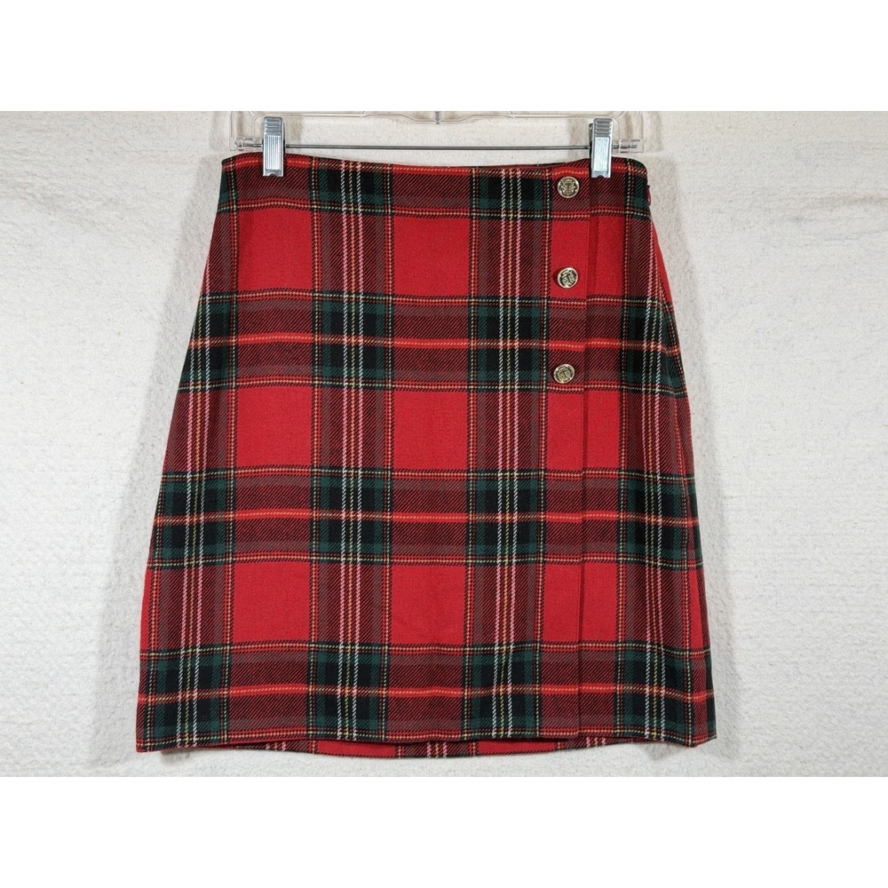 Talbots Petite Plaid Wrap Skirt Womens 4P Red Tartan Preppy Classic Holiday